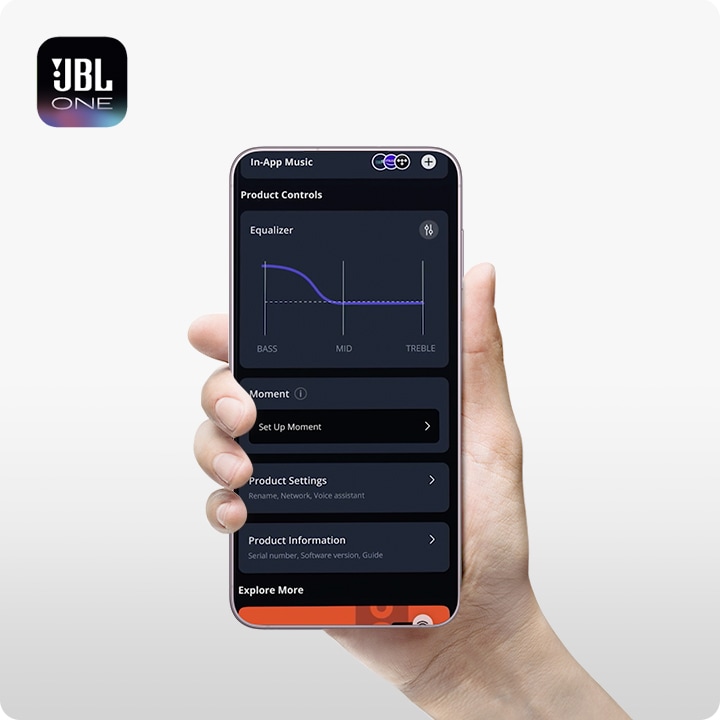 휴대폰 안에 JBL ONE APP 화면이 노출되고 있습니다.