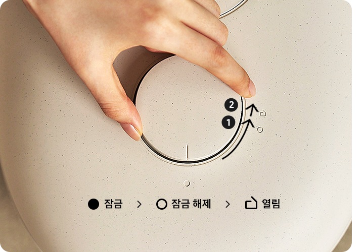 사람 손이 핸들에 있습니다. 잠금-잠금해제-열림을 가능하도록 구조 변경한 이미지입니다.