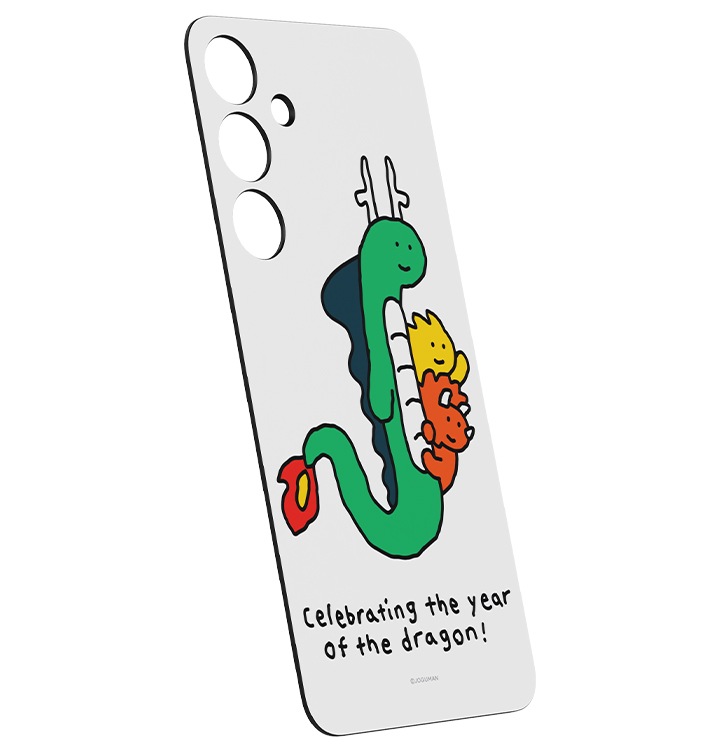 갤럭시 S24+ 조구만 플립수트 카드가 오른쪽 윗부분 뒤로 10도 돌아간 정면 이미지가 중앙에 있는 이미지입니다.