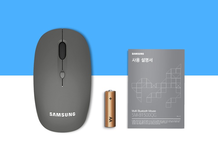 제품 구성품인 마우스 1 EA,  AA건전지 1 EA, 사용 설명서 1 EA 이미지와 텍스트를 보여주고 있습니다.