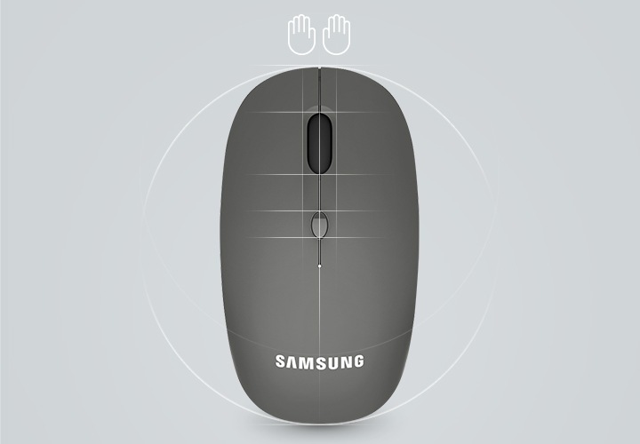 인체공학적 설계의 좌우대칭형 디자인이 적용된 마우스 이미지를 보여주고 있습니다.