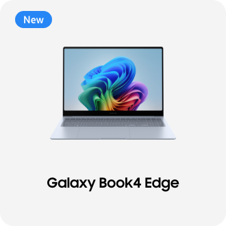 갤럭시 북4 Edge 사파이어 블루 정면, Galaxy Book4 Edge 텍스트, 배너 클릭 시 제품 구매 페이지로 이동​