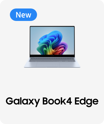 갤럭시 북4 Edge 사파이어 블루 정면, Galaxy Book4 Edge 텍스트, 배너 클릭 시 제품 구매 페이지로 이동​