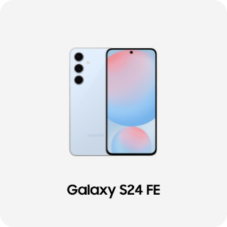 Galaxy S24 FE 블루 제품의 후면과 전면의 모습, 하단에 Galaxy S24 FE 문구가 쓰여있는 이미지