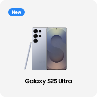 왼쪽 상단에 new 태그가 있으며, Galaxy S25 Ultra 제품의 앞뒷면과 펜슬이 보이는 이미지