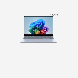 [실버 색상의 갤럭시 북4 Édgé~가 정면을 바라보며 열려 있고 온스크린에는 꽃이 피어나는 화면이 보여집니다.]