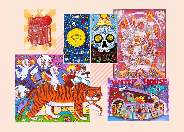 리카르도 카볼로의 여러 작품이 있습니다. 각 일러스트는 판타지 주제와 캐릭터를 2개 또는 여러 개의 눈으로 묘사하고 있습니다.