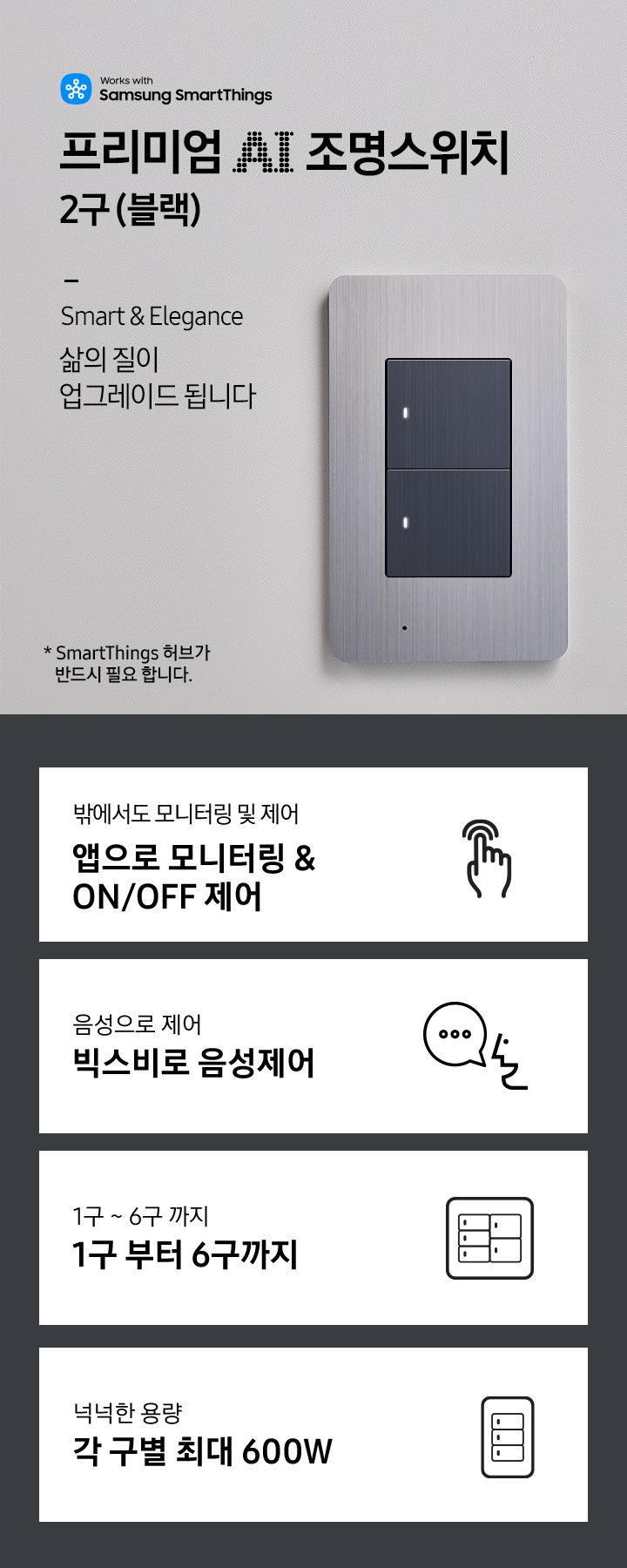 프리미엄 AI 조명스위치 2구