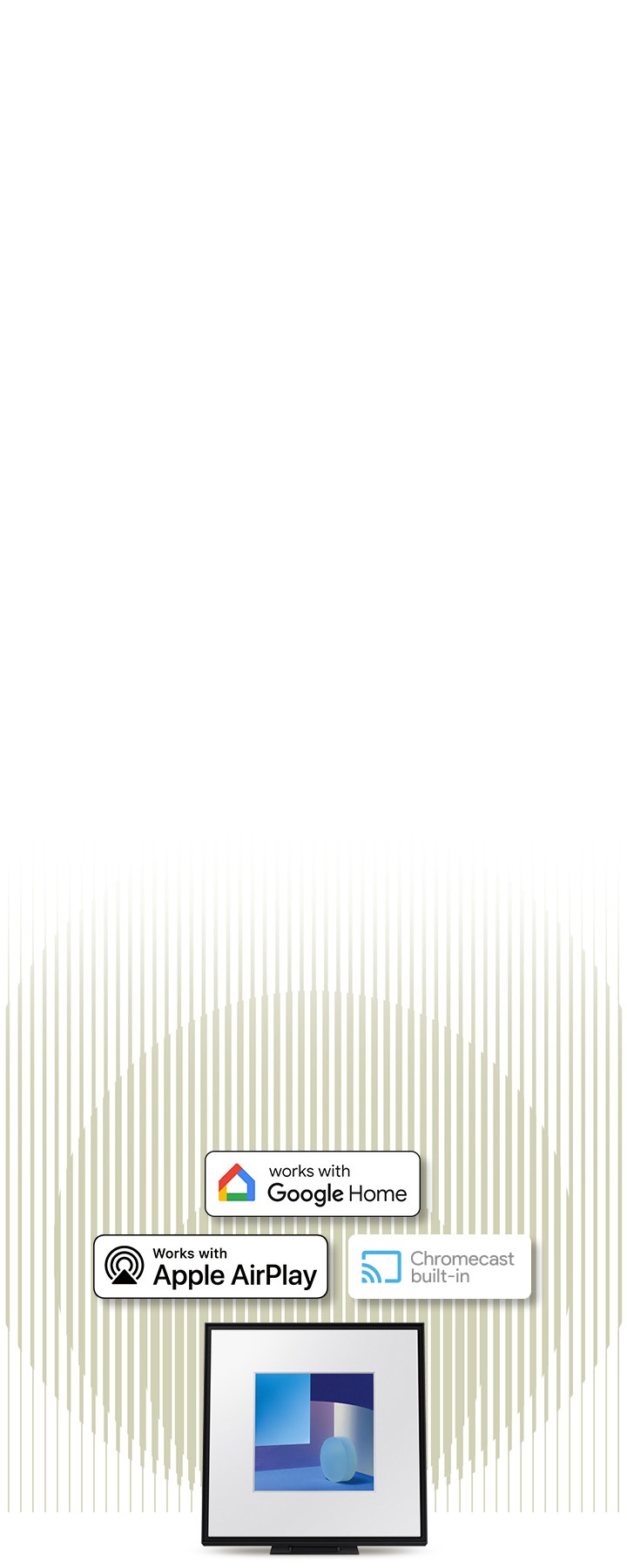 뮤작 프레임 위로 구글홈, 애플 에어플레이, 크롬캐스트 빌트인 아이콘이 있습니다.