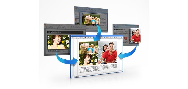 워드, 파워포인트 인터넷 브라우져의 화면이 패널 형식으로 놓여져 있고, 각각의 패널 내 이미지들이 이지 캡처 매니저 UI 안으로 들어오고 있습니다.