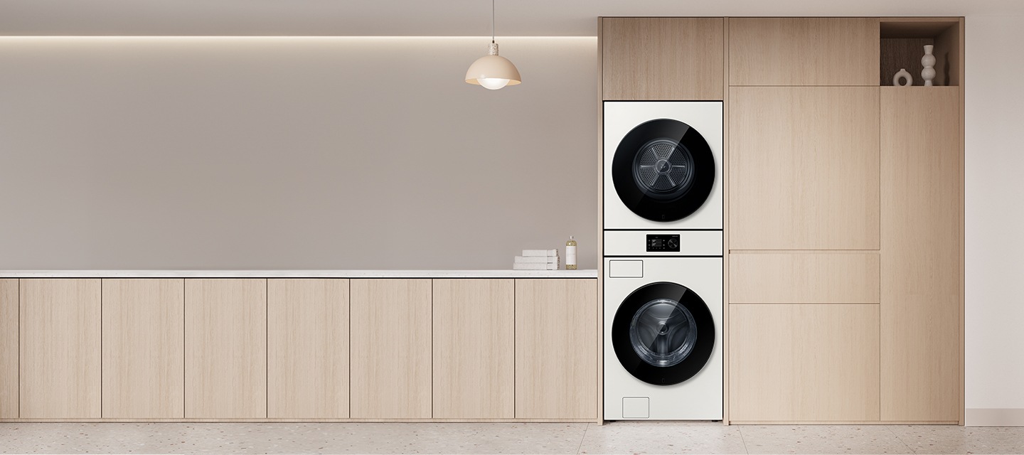 세탁실에 Bespoke AI 원바디가 설치되어 있는 