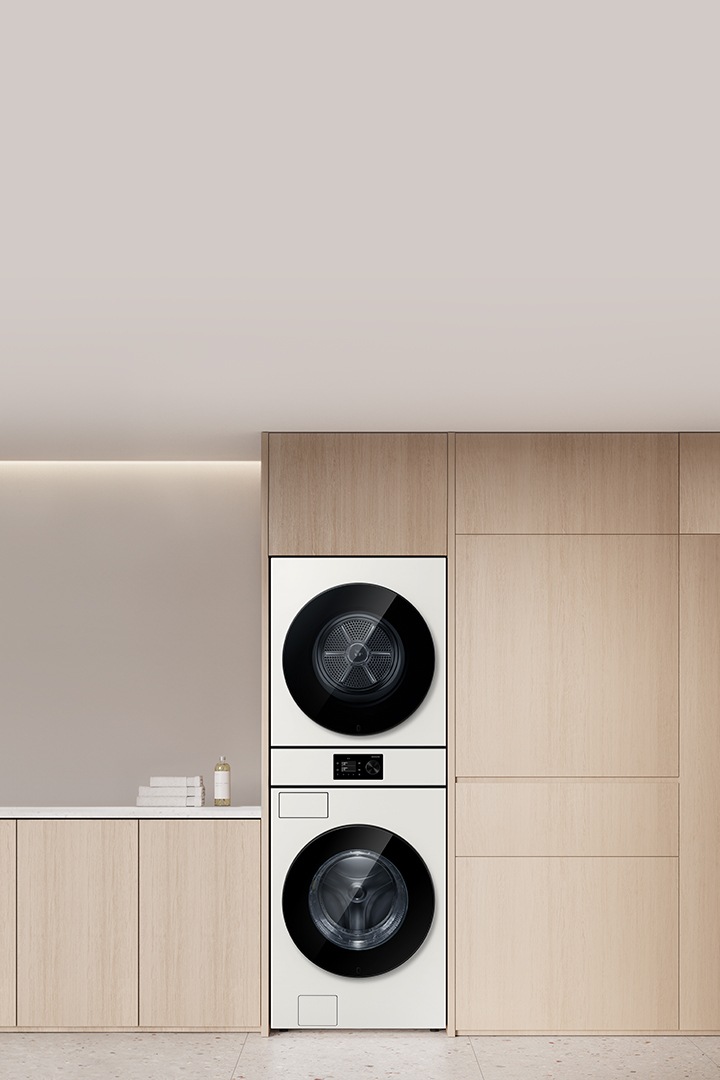 세탁실에 Bespoke AI 원바디가 설치되어 있는 