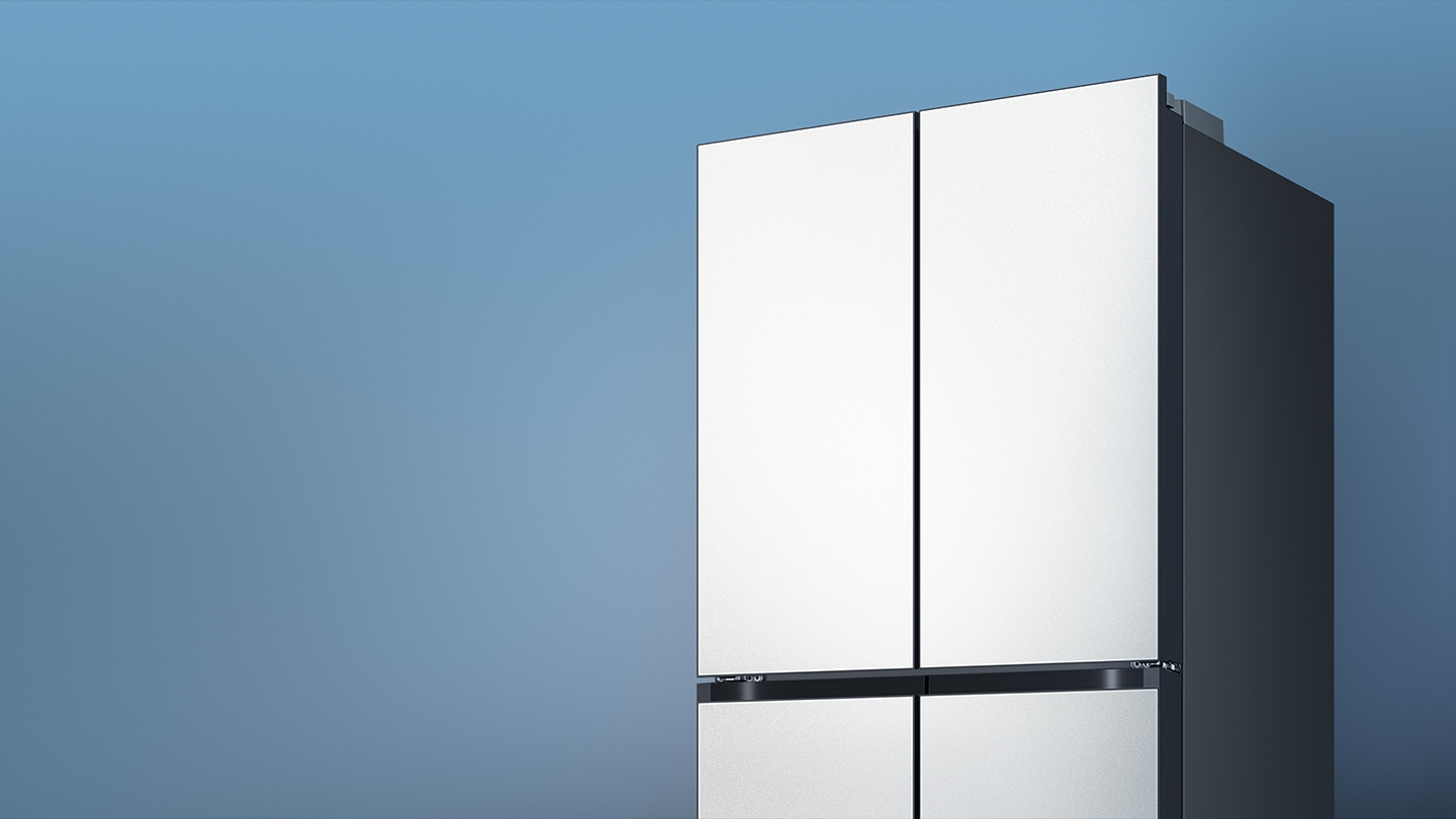 Bespoke AI 냉장고가 우측으로 비스듬히 놓여있다. 이미지 클릭 시 냉장고 구매하기 페이지로 이동한다.