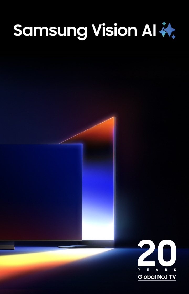 검은색 배경에 TV 실루엣이 있으며, 그 옆으로는 빨간색과 파란색, 흰색 그라데이션의 숫자 1이 세워져 있습니다. 1 앞으로는 붉은빛 그림자가 나타나고 있고,  비디오를  클릭하면 TV 알림 신청 페이지로 이동합니다.