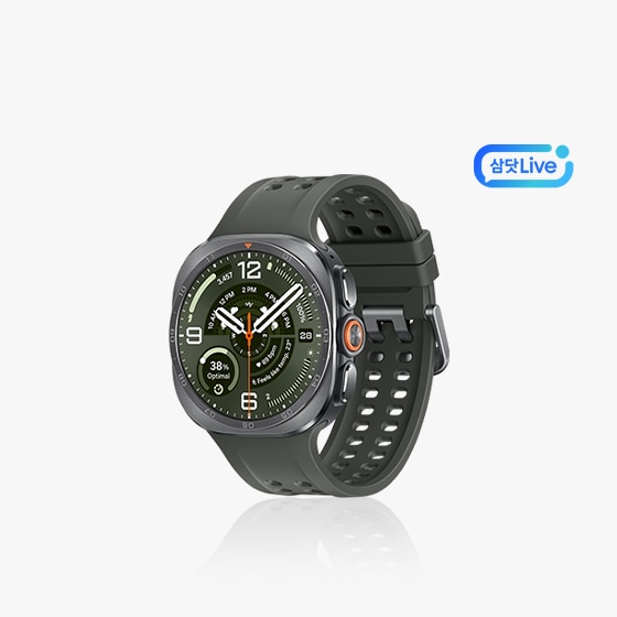 Galaxy Watch Ultra2 티타늄 제품의 정면 이미지 + 우측 삼닷 Live 로고