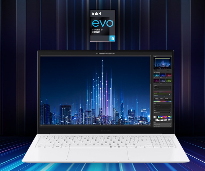 11세대 Intel® Core™ 프로세서와 Intel® Iris® Xe을 탑재하여 더 빠르고 강력한 퍼포먼스를 나타내는 이미지입니다.