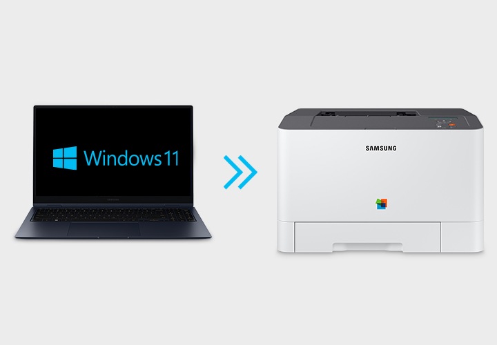 하얀색 배경에 이미지 하단에는 제품의 정면 이미지가 있고 제품 바로 위에는 화면이 켜져있는 노트북이 있습니다. 노트북와 제품 사이에는 아래를 향하는 파란 색상의 화살표가 있습니다.
