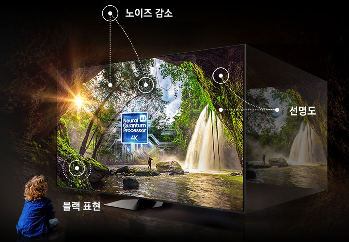 어린이가 TV 화면을 보고 있는 이미지 입니다.
