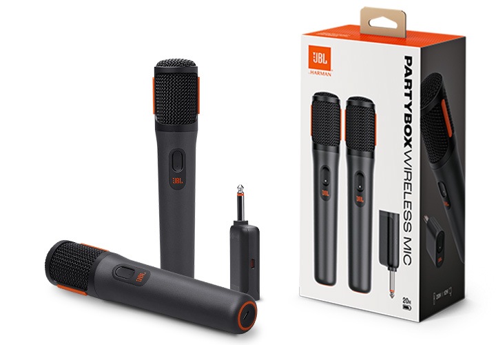 마이크 포장 박스와 마이크와 동글 제품컷이 보입니다.