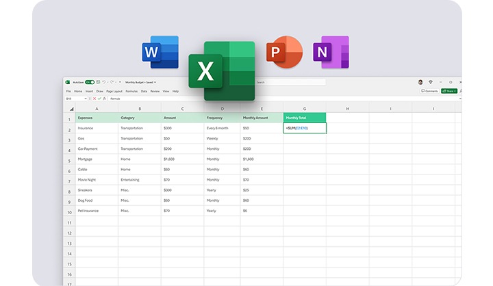 Exel 화면과 위쪽에 네 가지 아이콘이 보입니다.