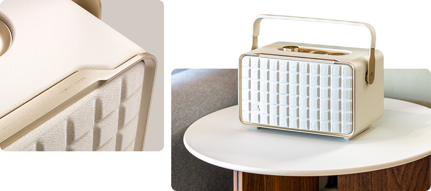 좌 : 제품의 우측 상단이 보이고 있습니다. / 우 : 테이블 위에 제품이 놓여 있습니다.