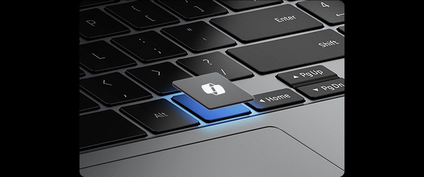 갤럭시 북5 프로의 키보드 및 터치패드 영역을 클로즈업하고 코파일럿 키가 키보드 위에 강조 표시되어 있습니다. 이미지 하단에는 버튼 하나로 바로 시작되는 AI Copilot 전용 키를 누르면 즉시 Copilot이 실행됩니다. * Copilot 기능 사용 가능 여부와 출시 시기는 국가 및 기기에 따라 다릅니다. 로그인하려면 Microsoft 계정이 필요합니다. 라는 내용의 텍스트가 있습니다.