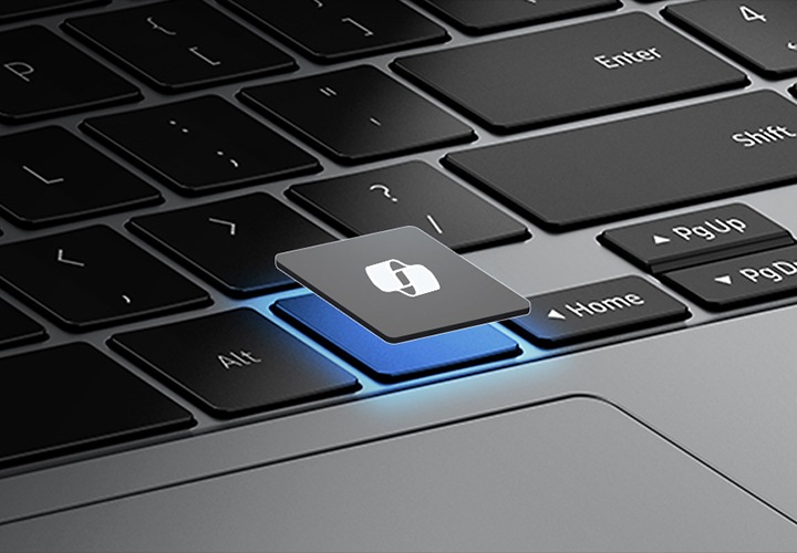 갤럭시 북5 프로의 키보드 및 터치패드 영역을 클로즈업하고 코파일럿 키가 키보드 위에 강조 표시되어 있습니다. 이미지 하단에는 버튼 하나로 바로 시작되는 AI Copilot 전용 키를 누르면 즉시 Copilot이 실행됩니다. * Copilot 기능 사용 가능 여부와 출시 시기는 국가 및 기기에 따라 다릅니다. 로그인하려면 Microsoft 계정이 필요합니다. 라는 내용의 텍스트가 있습니다.