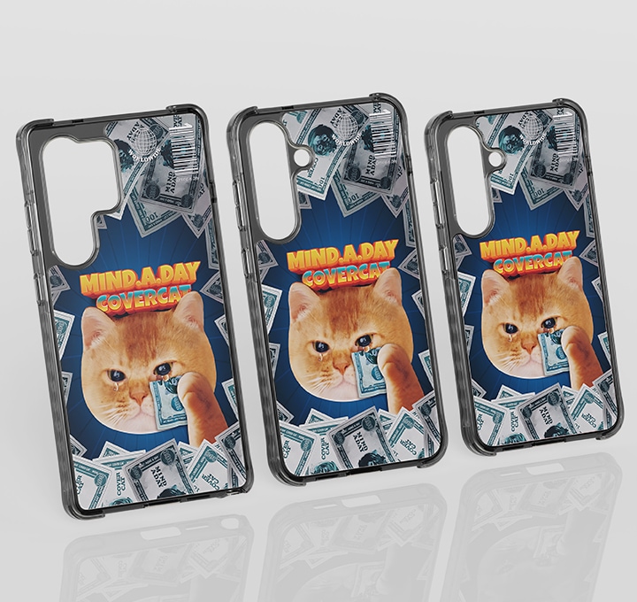 연한 회색 색상을 배경으로 갤럭시 S25 시리즈 마인드어데이 버라이어티 마그넷 케이스가 S25 Ultra, S25+, S25 순서로 나열되어 있고 이미지 하단 부분에는 케이스가 반사되어 보이고 있습니다.