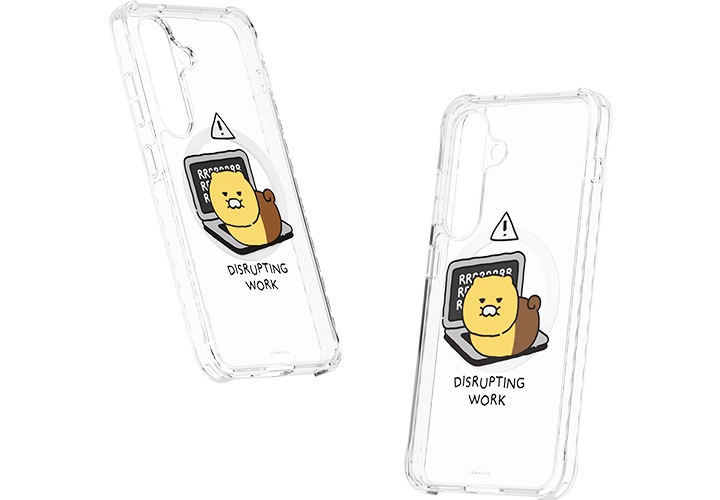 이미지 왼쪽 부분에는 갤럭시 S25 춘식이 버라이어티 마그넷 케이스가 오른쪽 윗부분으로 20도 정도 돌아간 정면 이미지가 보이고 있고 이미지 오른쪽 부분에는 갤럭시 S25 춘식이 버라이어티 마그넷 케이스가 왼쪽 윗부분으로 10도 정도 돌아간 정면 이미지가 보이고 있는 이미지입니다.