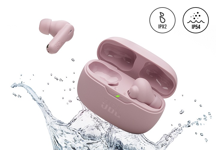 물방울이 보이는 이미지 위로 핑크 색상의 제품이 올려져 있습니다.