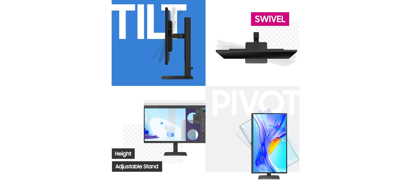 모니터의 각도, 높이를 조절할 수 있는 모습을 보여주고 있습니다. 