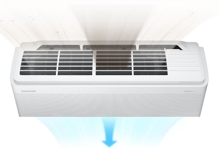 좌측에 에어컨의 필터가 분리되는 모습이 보여지며 pm1.0 필터 유해세균 99% 살균, 유해세균/바이러스 99% 제균문구가 보여지며 우측에 항균구리 극세필터와,pm1.0필터 순으로 공기가 빠져나가면서 필터 역활을 하는듯한 모습이 보여집니다. 하단엔 * 상기 이미지는 해당모델에 한함 (af**dx****f, af**dx****S)문구가 보여집니다.