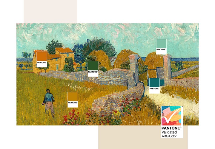 TV 화면 명화 속 여러가지 색을 팬톤 컬러로 표현하는 이미지입니다.