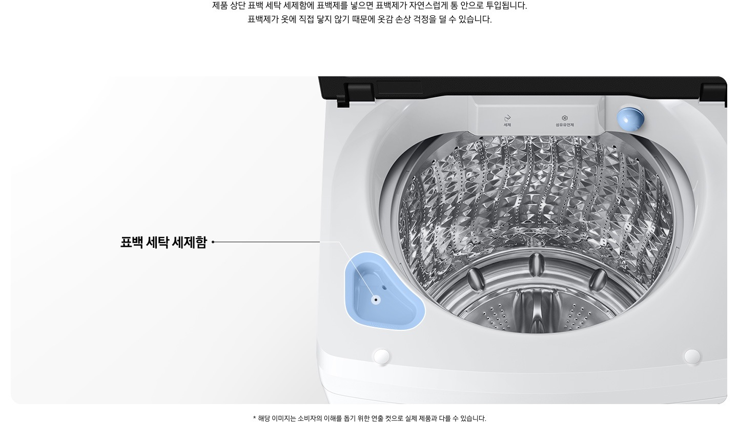 세탁기에 표백 세탁 세제함 위치를 보여주는 이미지입니다.