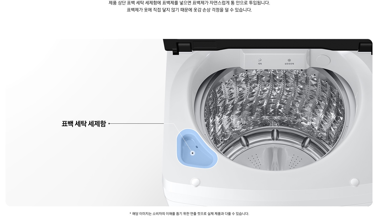 세탁기에 표백 세탁 세제함 위치를 보여주는 이미지입니다.