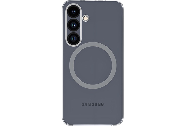 클리어 마그넷 케이스를 장착한 단말 정면 이미지가 보이고 있습니다.