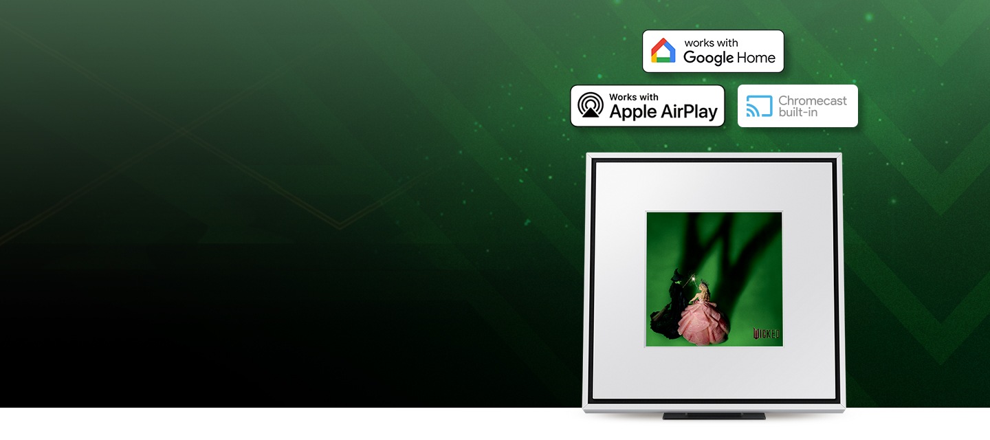뮤직 프레임 위로 구글홈, 애플 에어플레이, 크롬캐스트 빌트인 아이콘이 있습니다.