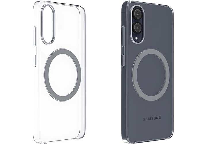 오른쪽 뒤로 45도 정도 기울어진 갤럭시 S25 엣지 클리어 마그넷 케이스와 단말에 장착 후 오른쪽 뒤로 45도 정도 기울어진 갤럭시 S25 엣지 클리어 마그넷 케이스가 왼쪽에서 오른쪽으로 나열되어 있습니다.