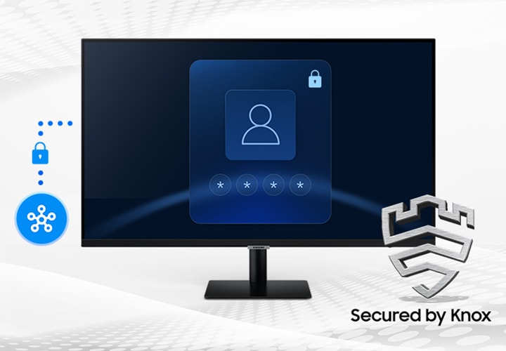 모니터 화면에 보안을 뜻하는 이미지가 보입니다.