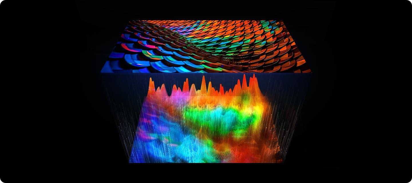 TV화면 안에 화려한 색감이 파도 치고 있습니다.