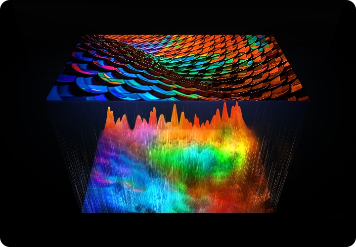 TV화면 안에 화려한 색감이 파도 치고 있습니다.