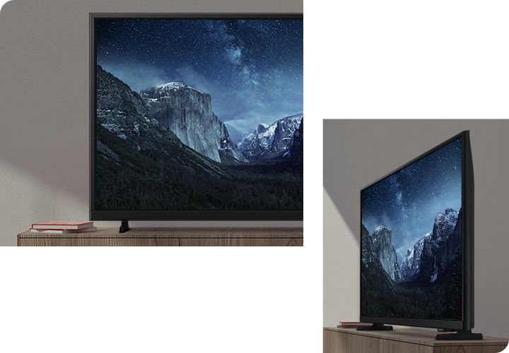 TV의 정면과 측면이 보입니다.