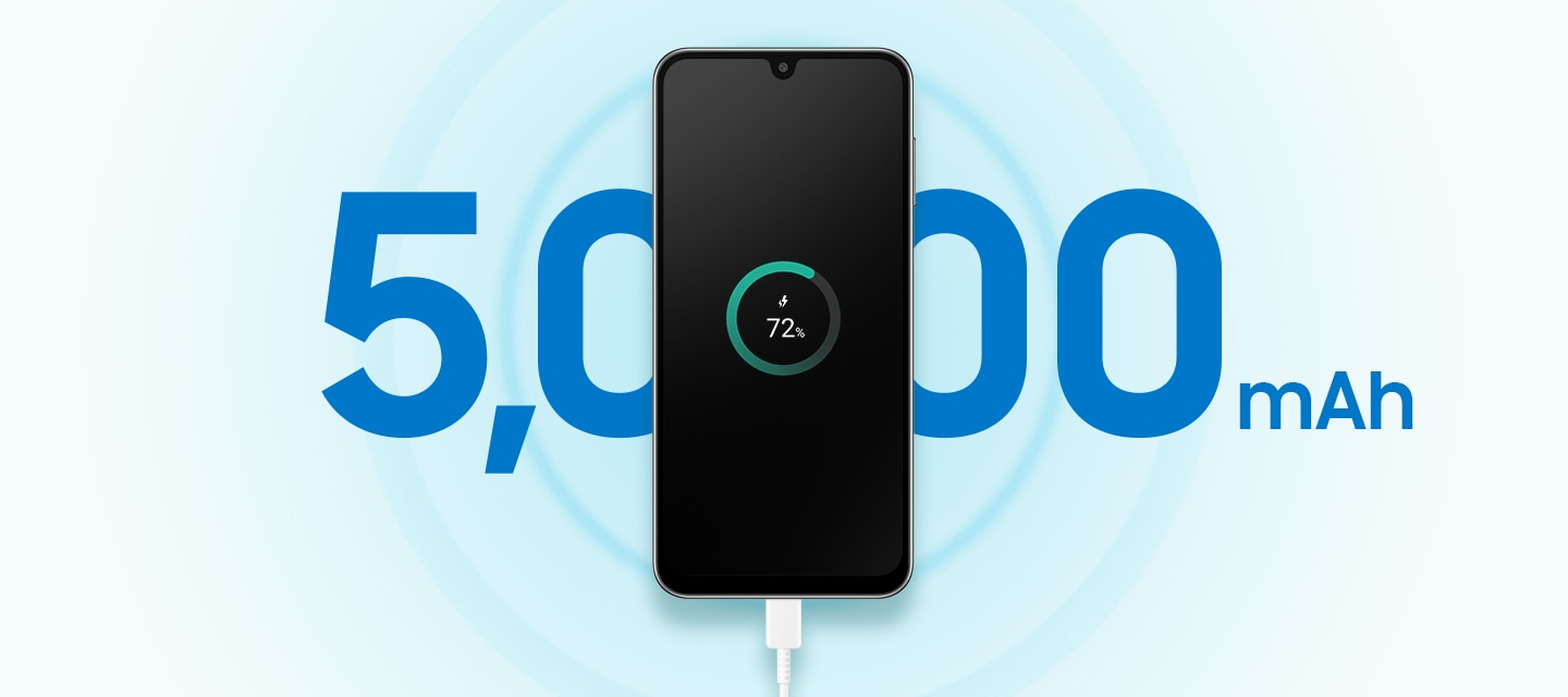 갤럭시 와이드8이 72%까지 충전 중이며, 기기 뒷면에는 ‘5,000mAh’라는 문구가 크게 표시되어 있습니다.