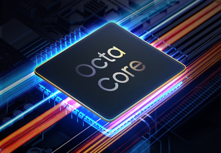 옥타코어 프로세서 칩이 확대되어 보입니다.