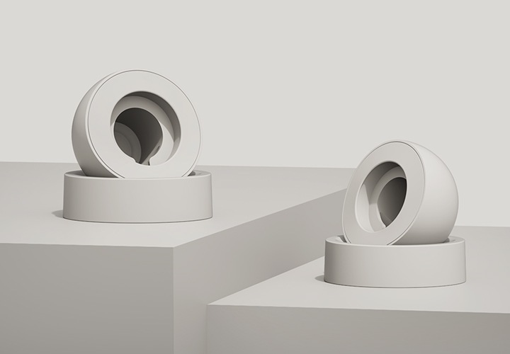 단차가 있는 조형물 위에 베이직 갤럭시 워치 충전독 거치대가 보이고 있습니다.