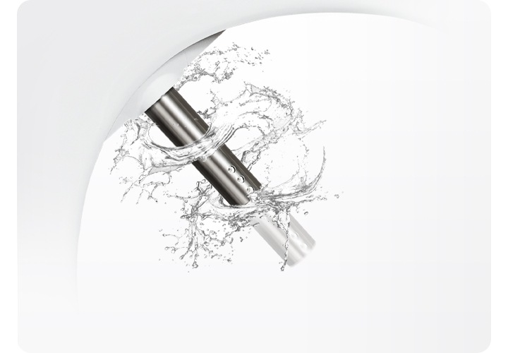 삼성 비데의 노즐 주변에 물이 잇으면서 세척하는 모습이 보여집니다.