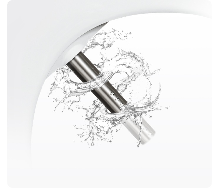 삼성 비데의 노즐 주변에 물이 잇으면서 세척하는 모습이 보여집니다.