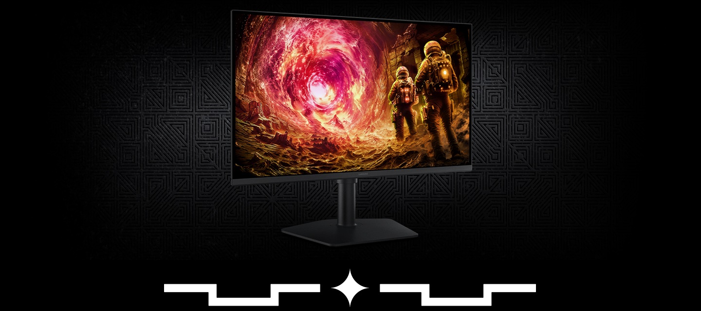 검은 배경에 오디세이 G5모니터가 우측면을 보이며 놓여있습니다.