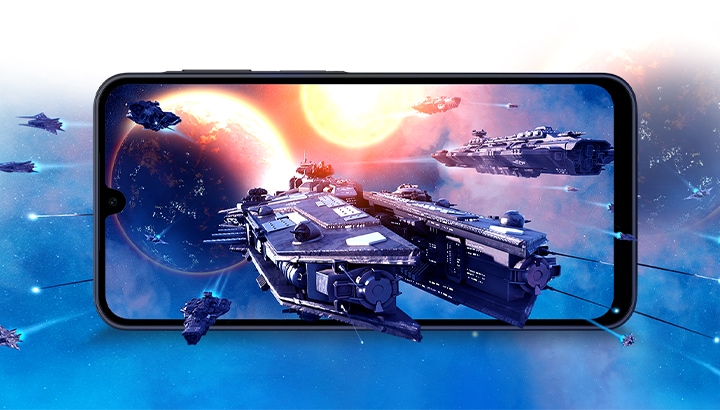 갤럭시 A17 화면에 생생한 우주 전투 장면이 나타납니다. 게임과 HD 스트리밍에서도 뛰어난 성능과 매끄러운 화면을 제공하는 강력한 퍼포먼스를 강조합니다.