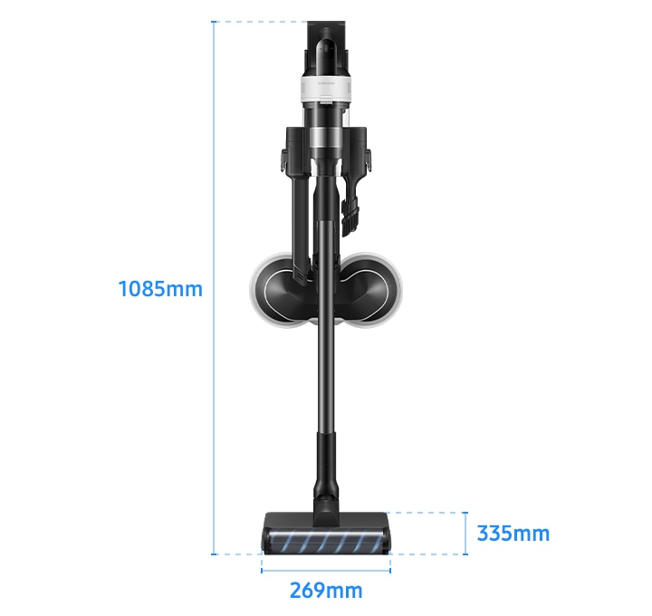 회색 사각 박스 가운데 제트 핏이 정면을 바라보고 서 있습니다. 최 하단에는 가로 길이 269mm, 세로 길이 355mm가 파란색 글자로 적혀있고 옆으로는 높이인 1085mm가 적혀 있습니다.